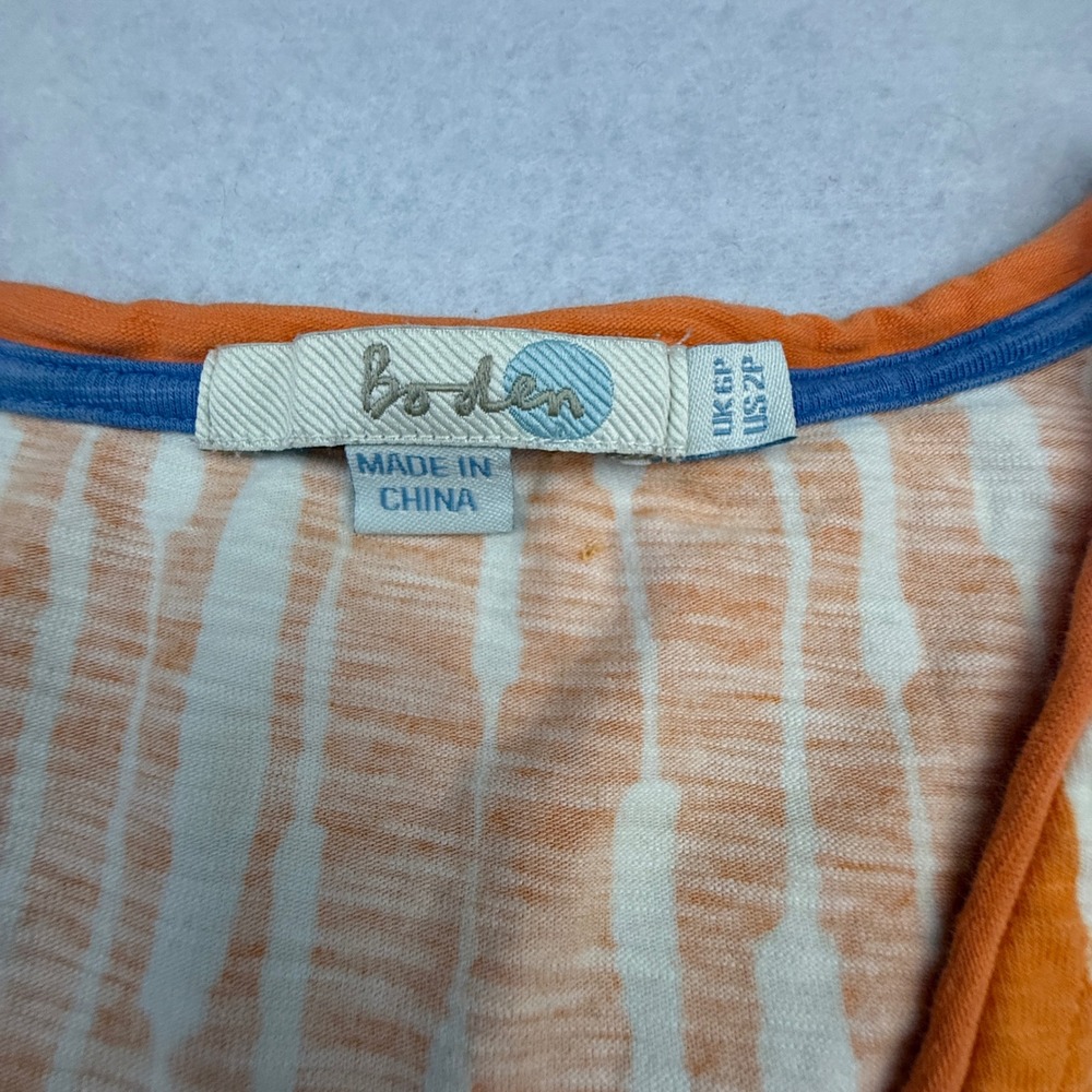 Boden Dress Womens 2P Orange Striped V-Neck Cap Sleeve A-Line Cotton Blend - Picture 6 of 14